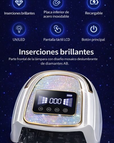 Lámpara UV/LED Phielux Premium Diamantes | Secado Profesional, Inalámbrica y Alta Potencia - Nails Design by Ani Ortiz lampara uv led profesional para uñas con pantalla lcd y diseño diamantes ab
