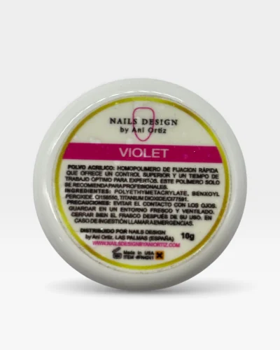 polvo acrílico violet 10g color violeta intenso textura ultra fina profesional
