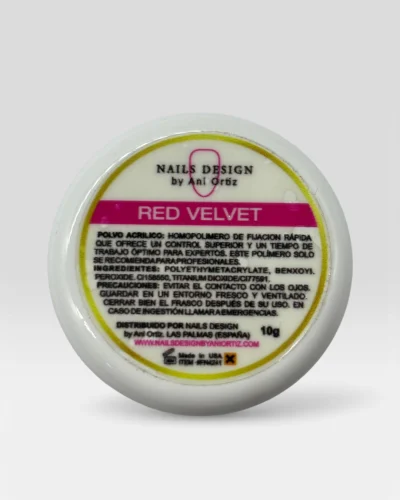 polvo acrílico red velvet 10g rojo profundo textura ultra fina profesional