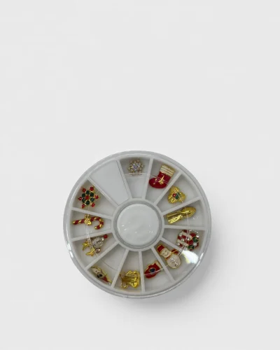 Carrusel abalorios navideños para uñas con detalles dorados y rojos